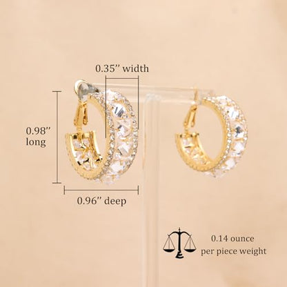 Sonateomber Gold Chunky Crystal Hoop Earrings for Women, Trendy Statement Sparkly CZ Rhinestone Thick Open Hoops Earings Hypoallergenic Wedding Prom Everyday Accessories Fashion Jewelry Gift - color: Gold CZ