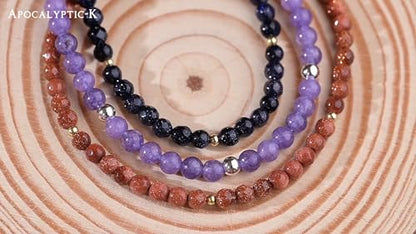 Natural Stone&925 Sterling Silver/18K Gold Anklet,│4MM│9-12 in│, Hand Woven, Adjustable Size - color: Tangent Plane Blue Aventurine Anklet，4MM