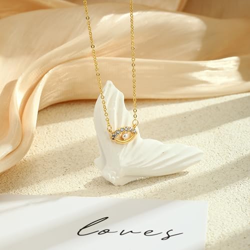 Gold Necklace For Women, Layered 14K Real Gold Plated Necklaces For Women,Dainty Gold Paperclip Chain Tear Circle CZ Pendant Necklace Stack,Trendy Gold Jewelry Set Gifts - style: Evil Eye Choker-Gold