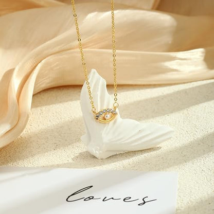 Gold Necklace For Women, Layered 14K Real Gold Plated Necklaces For Women,Dainty Gold Paperclip Chain Tear Circle CZ Pendant Necklace Stack,Trendy Gold Jewelry Set Gifts - style: Evil Eye Choker-Gold