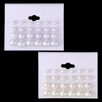 24 Pairs Pearl Earring Set, Faux Pearl Stud Earrings Round Ball Pearls Stud Earring Lightweight Pearls Earrings for Women Daily Wear Wedding Birthday, 4 Mixed Sizes (White + Beige)