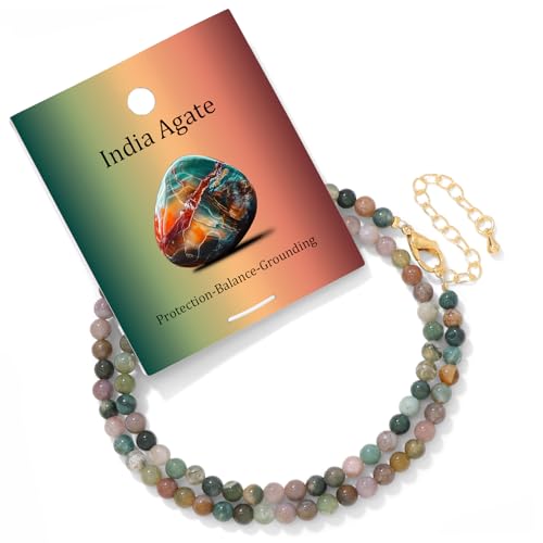 Turquoise Natural Stone Necklace for Women 4mm Handmade Crystal Choker Bead Necklace Gemstone Necklace Healing Crystal Jewelry for Women - color: India Agate, size: 4mm