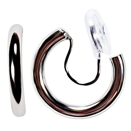 Clip On Hoop Earrings for Women Not Pierced Gold Silver Large Chnky Square Twisted Comfortable Coil Hoop Clip On Earrings - color: 20mm Hoop Silver