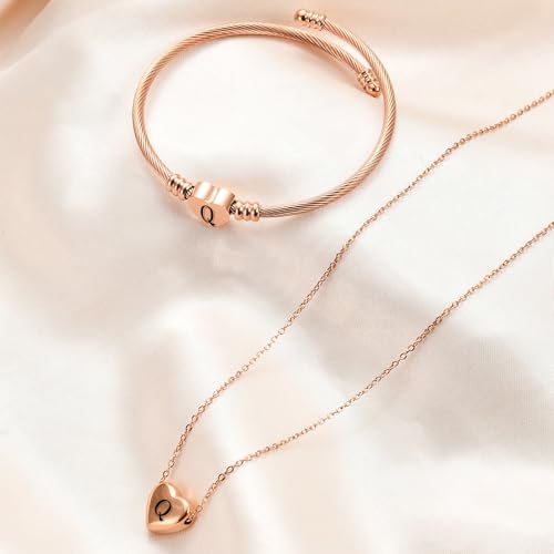 MYNENEY Necklace and Bracelet for Women Stainless Steel Initial Jewelry Set - color: Rose Gold-Q
