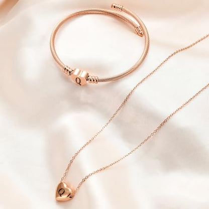MYNENEY Necklace and Bracelet for Women Stainless Steel Initial Jewelry Set - color: Rose Gold-Q