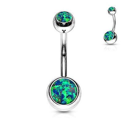 14GA Surgical Steel & Synthetic Opal Resin Belly Button Rings for Women | 3/8" Length, 5mm x 8mm Ball, Classic Look, Super High Quality - style: 6- Opal Green