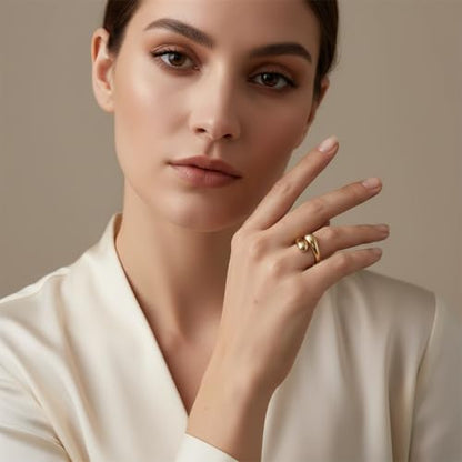 Adjustable Gold Teardrop Ring for Women - 18K Gold Plated Minimalist Open Wrap Water Drop Ring, Bold Chunky Statement Jewelry, Gift for Her