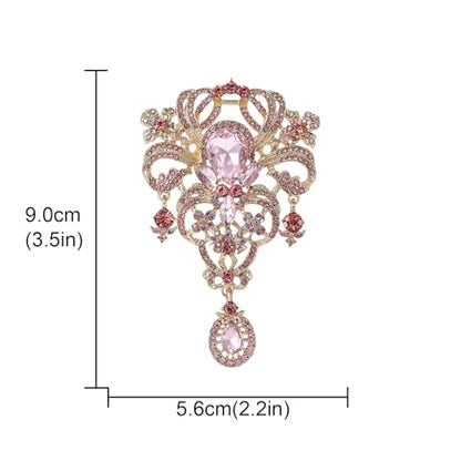 YOQUCOL Retro Austrian Crystal Big Brooch Pin for Women Large Flower Shape Brooches Lapel Pins for Sweater,Coat Dress Accessories - color: A-Pink