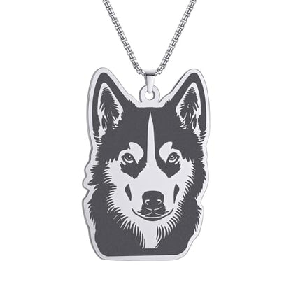 Husky Pendant Necklace Stainless Steel Husky Dog Puppy Necklace Gold Sliver Cute Dog Necklaces for Women Men Pet Animals Lover - color: Husky Sliver