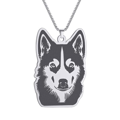 Husky Pendant Necklace Stainless Steel Husky Dog Puppy Necklace Gold Sliver Cute Dog Necklaces for Women Men Pet Animals Lover - color: Husky Sliver