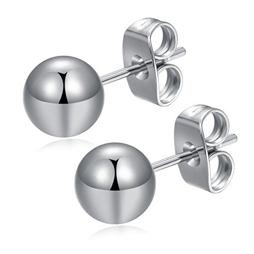 6 Pairs Surgical Stainless Steel Round Ball Stud Earrings Set for Women Men 3-7mm - style: 6 Pairs 6mm Ball Stud Earrings