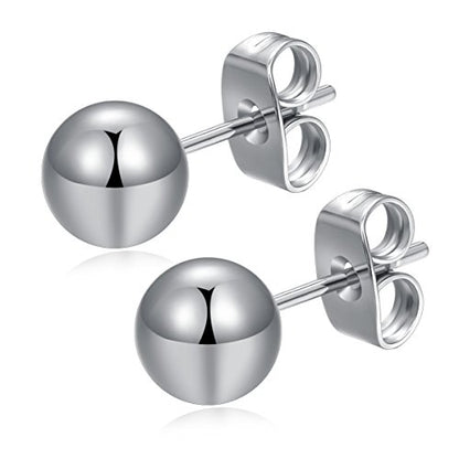 6 Pairs Surgical Stainless Steel Round Ball Stud Earrings Set for Women Men 3-7mm - style: 6 Pairs 6mm Ball Stud Earrings