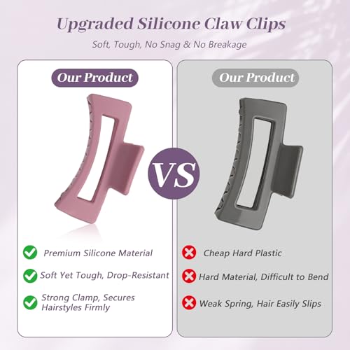 Auseibeely 4Pcs Cloud Claw Clips for Women, 3.35 Inch Medium Silicone Hair Clips, Non-Slip Squishy Claw Clip for Thin/Medium Hair, Strong Hold Durable Square Jaw Clip, Soft & Flexible, Multicolor - color: Silicone-3.35 Inch
