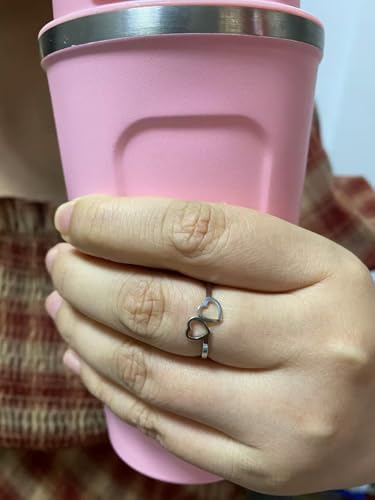Love Plain Stacking Band Statement Wedding Promise Ring For Women | Stainless Steel, Cute Hollow Heart Design,Waterproof,Tarnish Resistant,Gift For Mother’s Day, Valentine’s Day, Christmas - color: Silver 2 Hearts