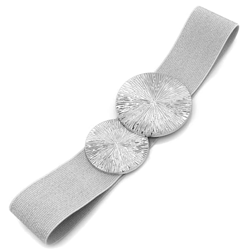 Women Wide Stretchy Waist Belts Elastic Cinch Belt for Dresses - color: Bling Silver Band Silver Buckle, size: Fit Waist 26"-28"