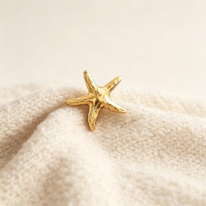 Textured Starfish Brooch Pin Minimalist Metal Lapel Pin Decorative Accessory for Jackets, Scarves & Dresses (Gold)