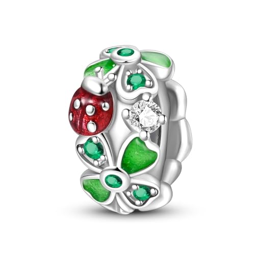LNQOBU 925 Sterling Silver Charms for Bracelets Necklaces,5A Cubic Zirconias Evil Eye Dangle Beads Charms Jewelry Gift for Women (With one Spacer Beads Charms) - style: Lucky Clover Charm Beads