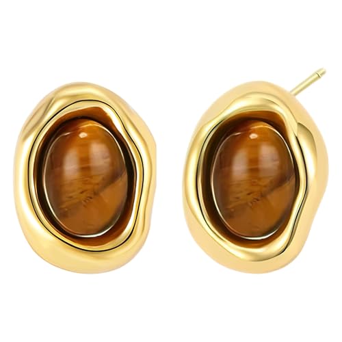 Brown Gold Earrings for Women, Resin Tiger Eye Stud Earrings Set, Chunky Translucent Hypoallergenic Vintage Fashion Jewelry Gifts - color: 1 Pairs Brown-2