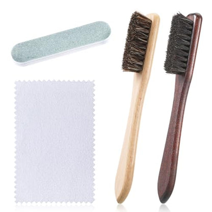 4 Pcs Horsehair Silver Cleaning Brush Set with Polishing Cloth and Polishing File, for Silverware Plateware Jewelry Cleaner