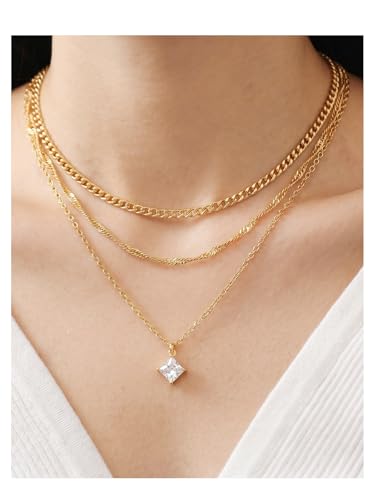 Layered Gold Necklaces for Women14K Gold Planted Non Tarnish | Cuban, Herringbone,Figaro,Paperclip Chain Layering Stack Choker Necklace , Trendy Jewelry Gift for Women - color: B