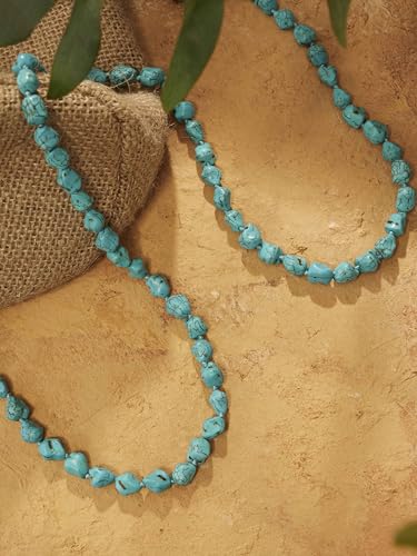 MINACHI Created Turquoise Long Necklace, Irregular Shape Beads, Bohemian Vintage Ethnic Style Jewelry for Women - style: Necklace R17-031