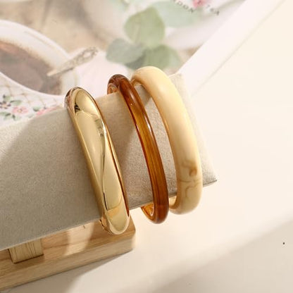 Chunky Gold Bangle Bracelets for Women, 14k Gold Plated Dainty Cuff Stackable Bangles Set, Trendy Bracelet Stack Fashion Jewelry Gifts - color: 09-GOLD