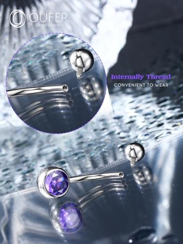 OUFER Titanium Belly Button Rings, Internally Threaded Belly Ring, Round CZ Navel Rings for Women Men - color: Purple, size: 1.6*10MM