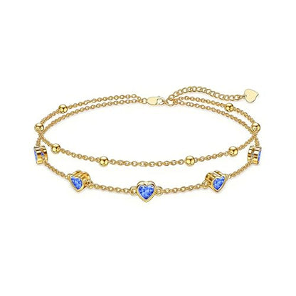 Midari 18K Yellow Gold Gemstone Birthstone Anklet Bracelet Heart Jewelry with 12 Months Birthstone Birthday Gifts for Women Wife Her Daughter Mom - color: 09-Sep-Sapphire, size: Anklet 9"-11"