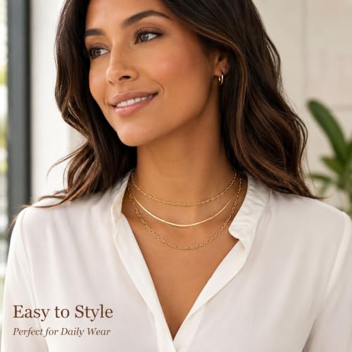 Gold Neklace Stack Dainty Gold Herringbone Necklace for Women Layered Paperclip Chain Necklaces Rhinestone Drop Simple Jewelry Gifts for Women - color: A8:3pcs