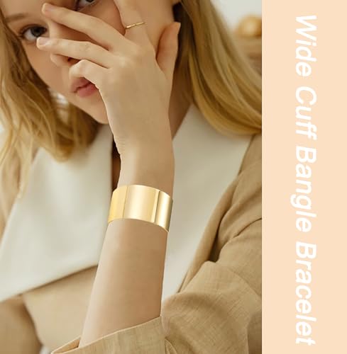 2Pcs Cuff Bangle Bracelet for Women Open Wide Wire Bracelets Gold Wrist Cuff Wrap Bracelet Adjustable - color: Gold2