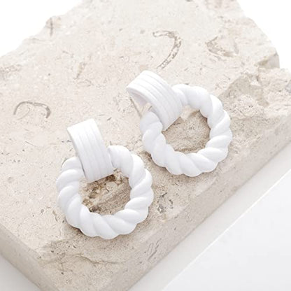 RUOFFETA Rectangle Earrings for Women, Acrylic Square Earrings Twisted Geometric Statement Jewelry - color: White Round