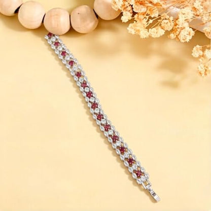 1PCS Bohemian Tennis Bracelet for Women, Golden Plated Copper Colorful Synthetic Zirconia, Elegant Jewelry for Anniversary - color: Red