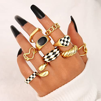 FAXHION 12PCS Gold Stackable Rings Set for Women, 18K Gold Plated Open Stacking Knuckle Ring, Adjustable Chunky Signet Band Statement Ring for Gift - color: 0-Gold 10pcs