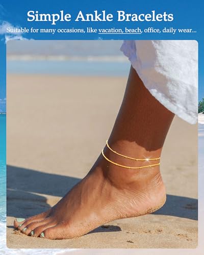 Gold Silver Ankle Bracelets for Women Waterproof 14K Gold Plated Anklets for Women Non Tarnish Dainty Layered Beaded Heart Anklet Set Summer Beach Foot Chain Jewelry Gifts Trendy Stuff - color: A- Beaded Anklets- Gold