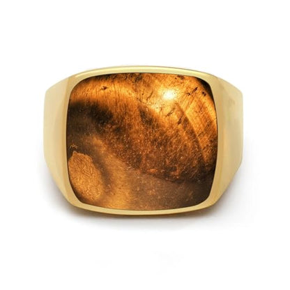 Square Cut Tiger Eye/Black Onyx/Turquoise/Lapis/Moss Agate Rings for Men 925 Sterling Silver 10K 14K 18K Gold Signet Rings for Men - style: Tiger Eye