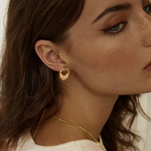 LOYATA Spike Earrings Gold Huggie Hoop Diamond Cubic Zirconia 14K Gold Plated Dainty Small Simple Hypoallergenic Geometric Jewelry Gift for Women - color: Circle of love