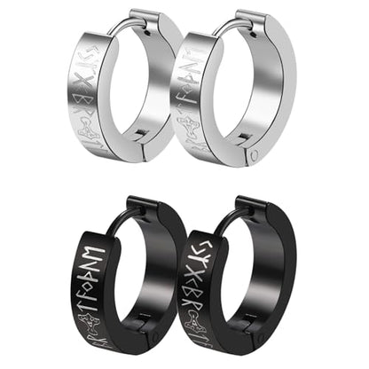 Aroncent 2-8Pcs Womens Mens Huggie Hoop Triangle Earrings Viking Runes Stainless Steel Ear Stud Novelty Black/Gold/Silver - color: D-Viking Earrings-2PCS-a