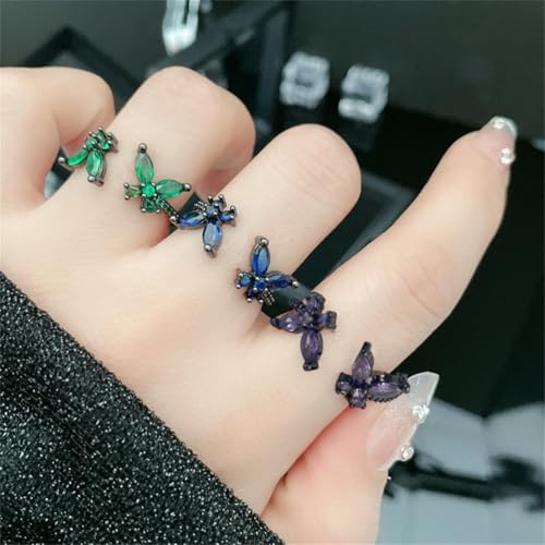 Gothic CZ Butterfly Open Band Rings for Women Silver Gold Plaed Black Butterflies Animals Crystal Statement Stacking Wrap Finger Ring Adjustable Comfort Fit Punk Halloween Party Jewelry