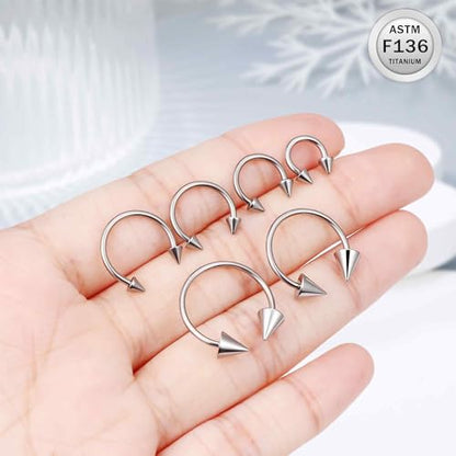 20G 18G 16G 14G 12G Horseshoe Nose Ring Titanium Septum Rings Piercing Jewelry Cartilage Conch Helix Rook Lip Tragus Earring Hoop Eyebrow Retainer For Women Men 6mm 8mm 10mm 12mm 14mm 16mm 19mm - size: Spike: 16G - 8MM
