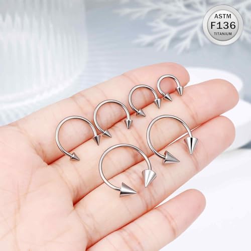 20G 18G 16G 14G 12G Horseshoe Nose Ring Titanium Septum Rings Piercing Jewelry Cartilage Conch Helix Rook Lip Tragus Earring Hoop Eyebrow Retainer For Women Men 6mm 8mm 10mm 12mm 14mm 16mm 19mm - size: Spike: 16G - 10MM