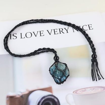 weryerker Natural Gemstone Pendant Necklace Healing Crystal Stone Pendant with Hand-Woven Rope Adjustable for Women Men - color: 1PC Blue apatite