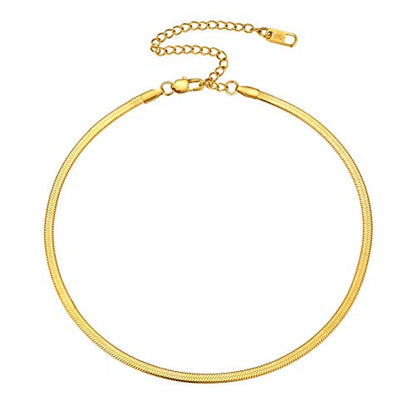 PROSTEEL 3mm/5mm Herringbone Choker Necklace for Women, 12.5"/15"/18", Stainless Steel/Sterling Silver Flat Snake Chain in Silver/Yellow Gold/Rose Gold/Black, Come with Box - color: 3mm-Gold Plated, size: 15 Inch