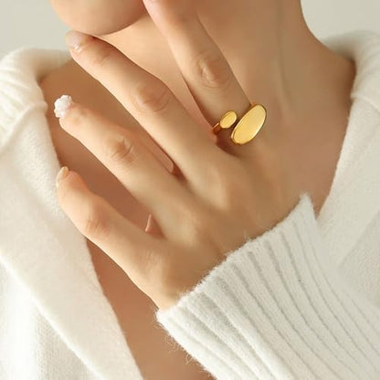 Irregular Polished Plain Rings Adjustable Oval Statement Ring For Women Chunky Open Finger Ring Fashion Minimalist Engagement Promsie Gifts - color: Gold