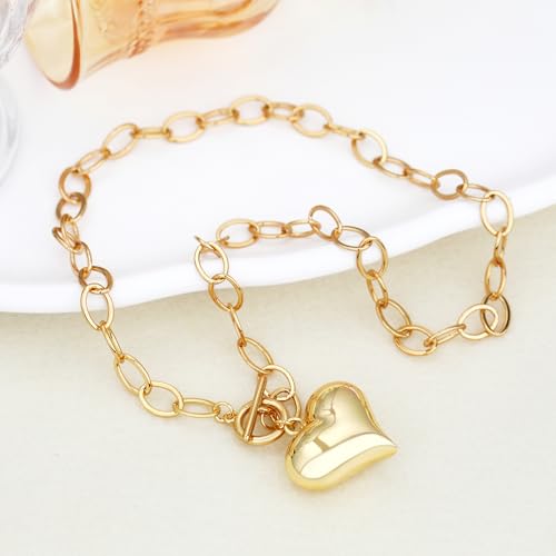Chunky Gold Necklace for Women, 18K Waterproof Heart Necklace Statement Necklace Gold Charm Necklace Chunky Jewelry Paperclip Chain Choker Gift for Women - style: 25MM Heart