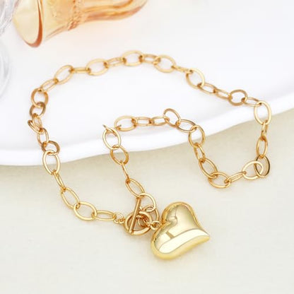 Chunky Gold Necklace for Women, 18K Waterproof Heart Necklace Statement Necklace Gold Charm Necklace Chunky Jewelry Paperclip Chain Choker Gift for Women - style: 25MM Heart