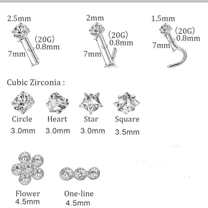 Nose Rings & Studs - 18g, 20g, 22g 14K Gold Bone Nose Studs for Women in Titanium Steel - color: 20g 9pcs Gold L Shaped 316L Surgical Steel