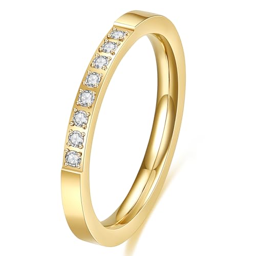 2mm 5mm Tainless Steel Cubic Zirconia Wedding Band Rings For Women,Stackable No Tarnish Fashion Cross Rings Size 4-10 - color: 2mm-Gold