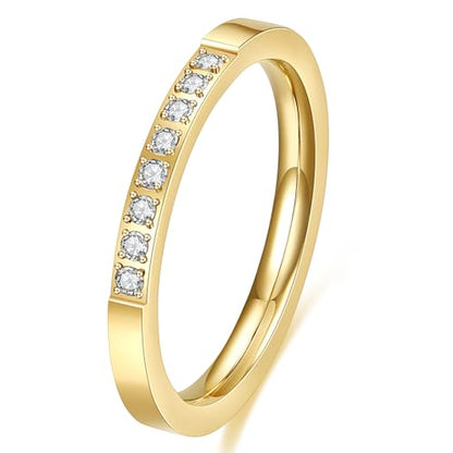 2mm 5mm Tainless Steel Cubic Zirconia Wedding Band Rings For Women,Stackable No Tarnish Fashion Cross Rings Size 4-10 - color: 2mm-Gold