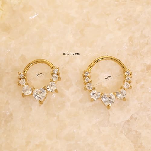 Cartilage Daith Earrings For Women Small 14K Gold Plated Hoop Hypoallergenic Helix Piercing Huggie Surgical Steel Diamond Implant Cubic Zirconia Prom Gift Jewelry - color: Style1-Gold, size: 16g-8mm