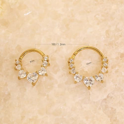 Cartilage Daith Earrings For Women Small 14K Gold Plated Hoop Hypoallergenic Helix Piercing Huggie Surgical Steel Diamond Implant Cubic Zirconia Prom Gift Jewelry - color: Style1-Gold, size: 16g-8mm
